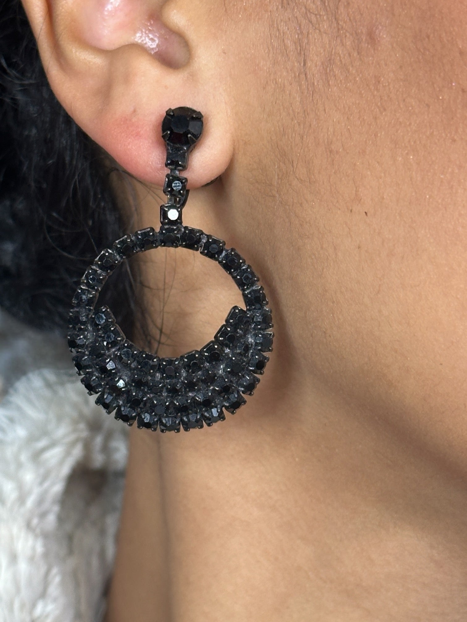 Coro Black Rhinestone Clip Earrings