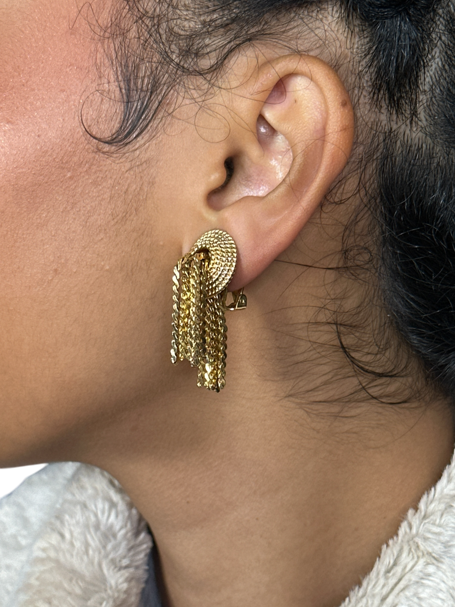 Napier Gold Double Tassel Clip Earrings