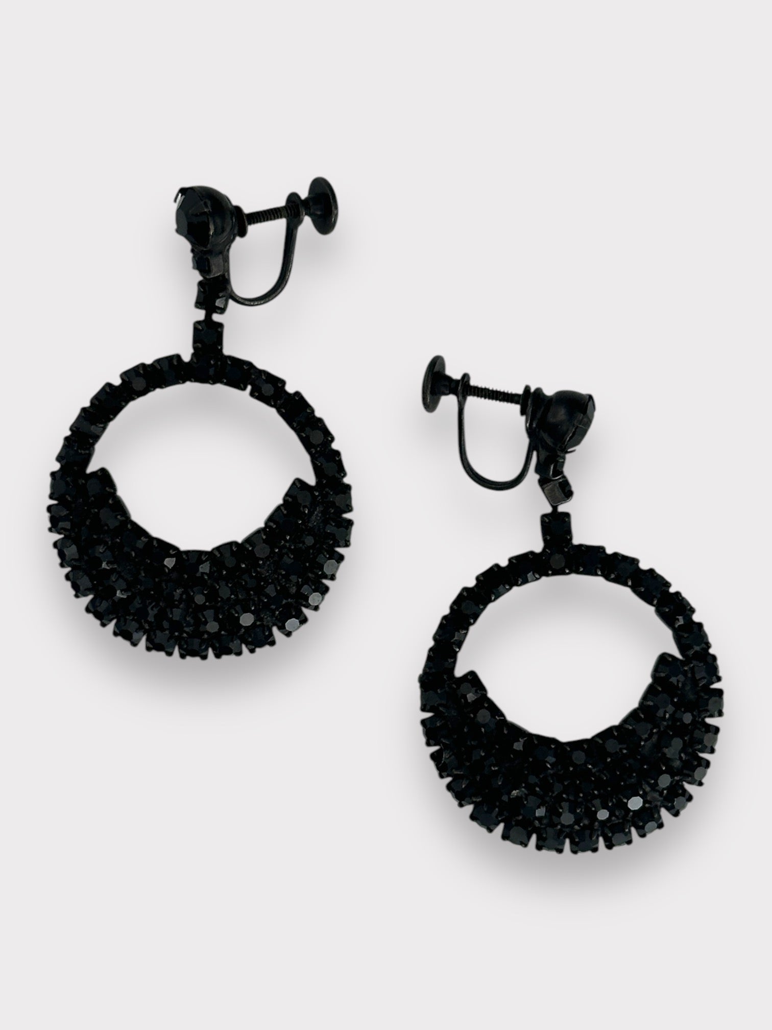 Coro Black Rhinestone Clip Earrings
