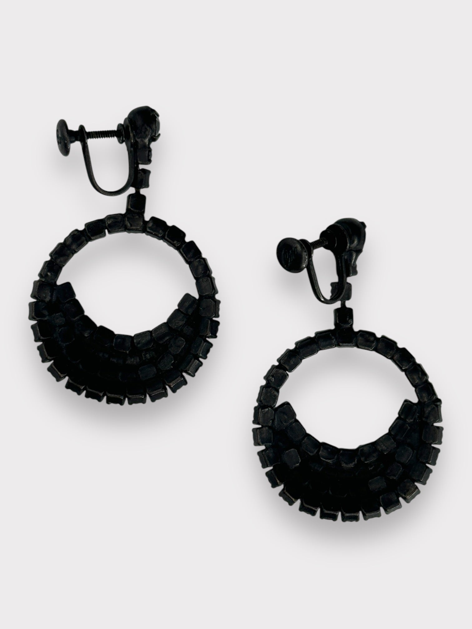 Coro Black Rhinestone Clip Earrings