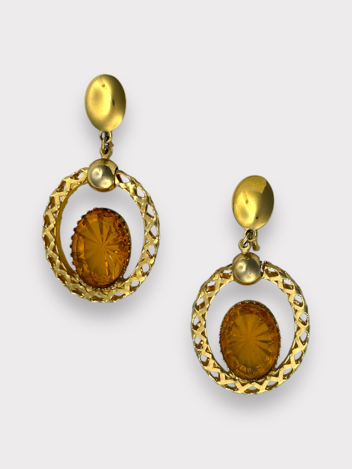 Trifari Orange Rhinestone Clip Earrings