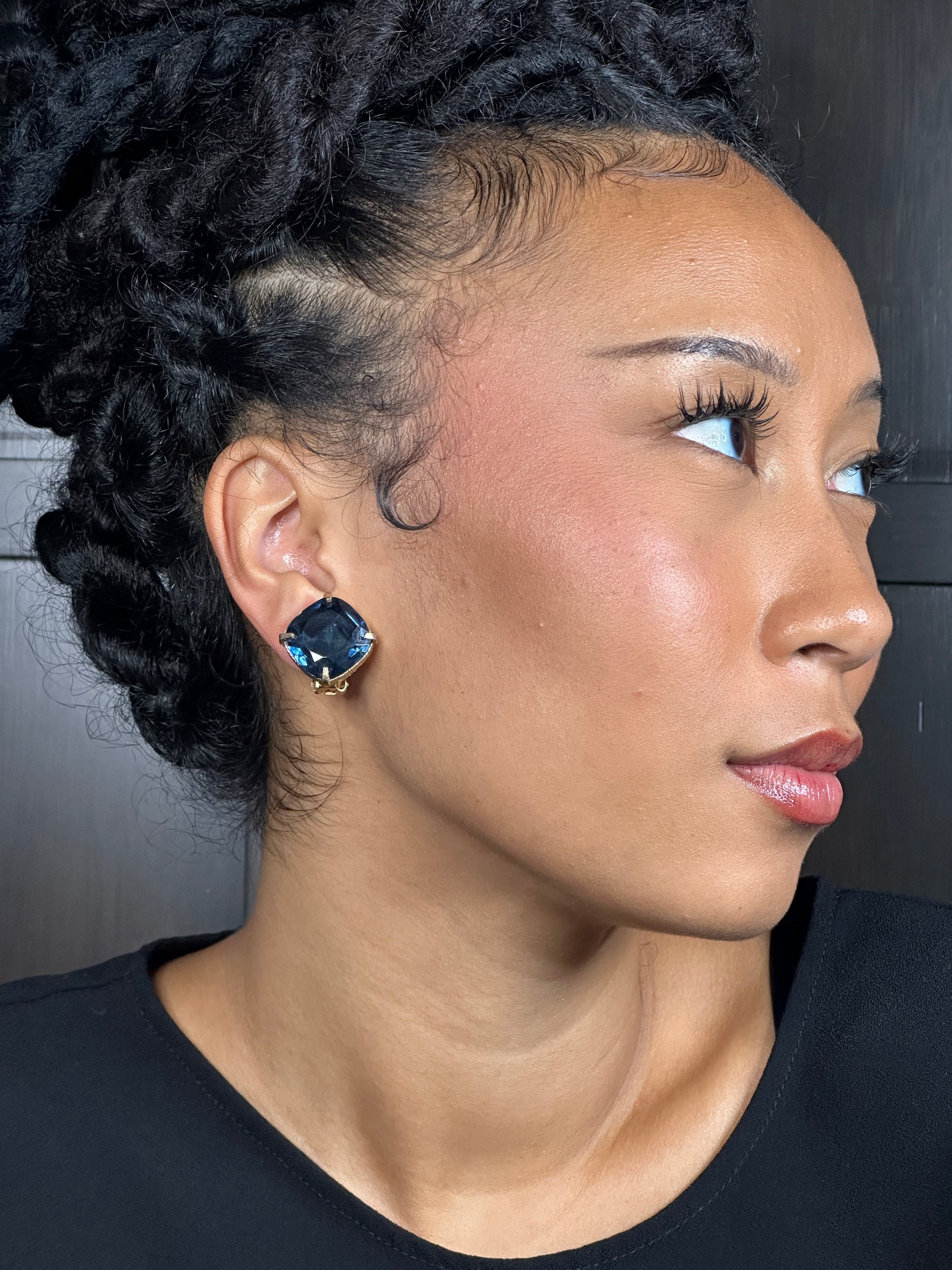 Hattie Carnegie Blue Rhinestone Clip Earrings