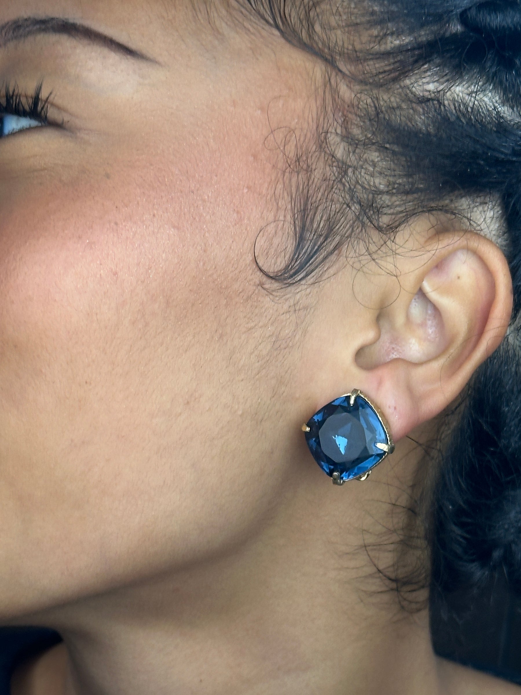 Hattie Carnegie Blue Rhinestone Clip Earrings