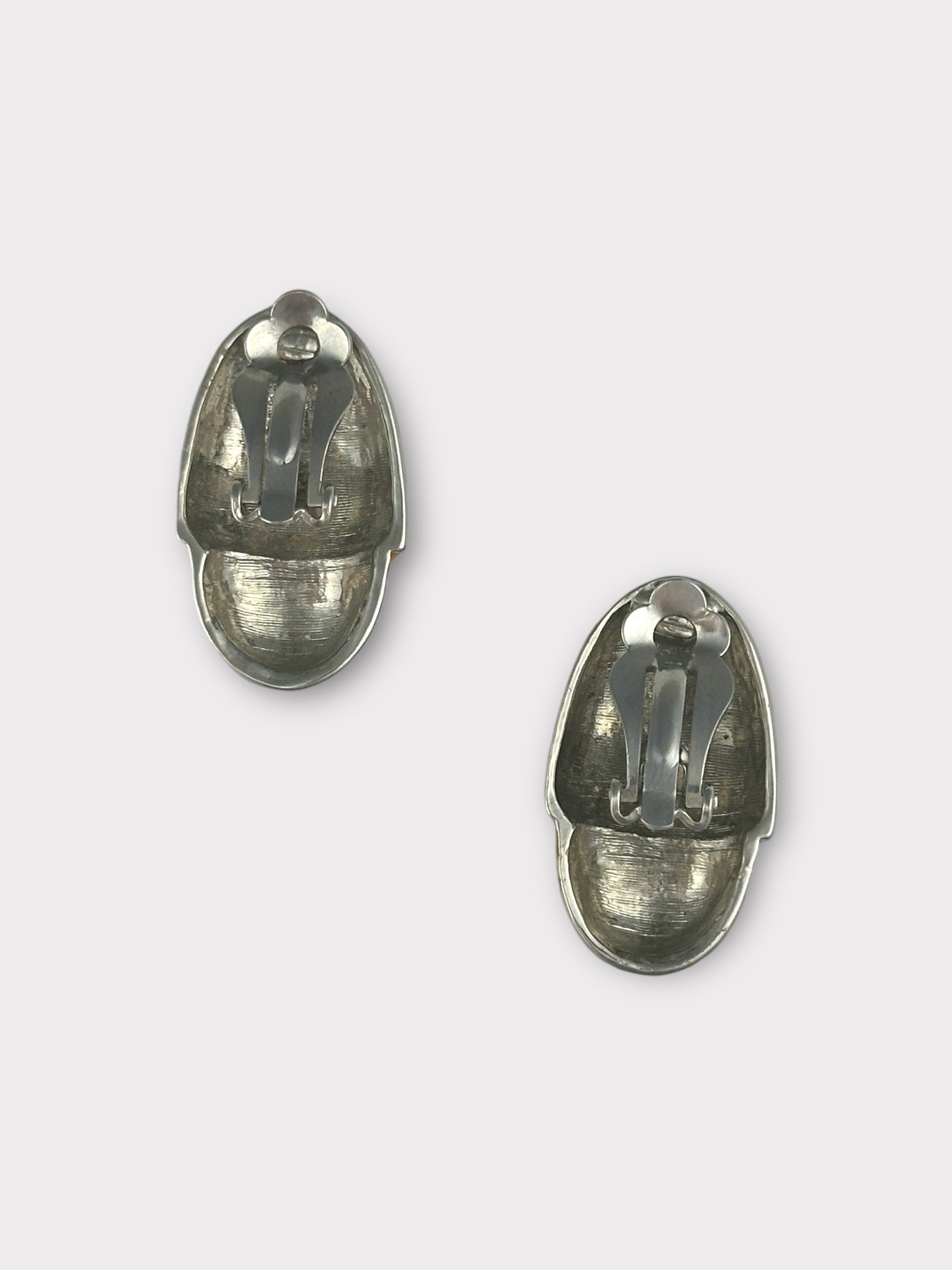 Oval Chrome and Orange Clip Earrings