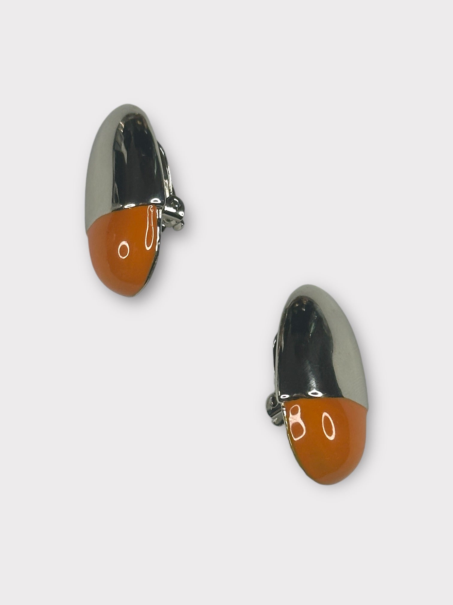 Oval Chrome and Orange Clip Earrings