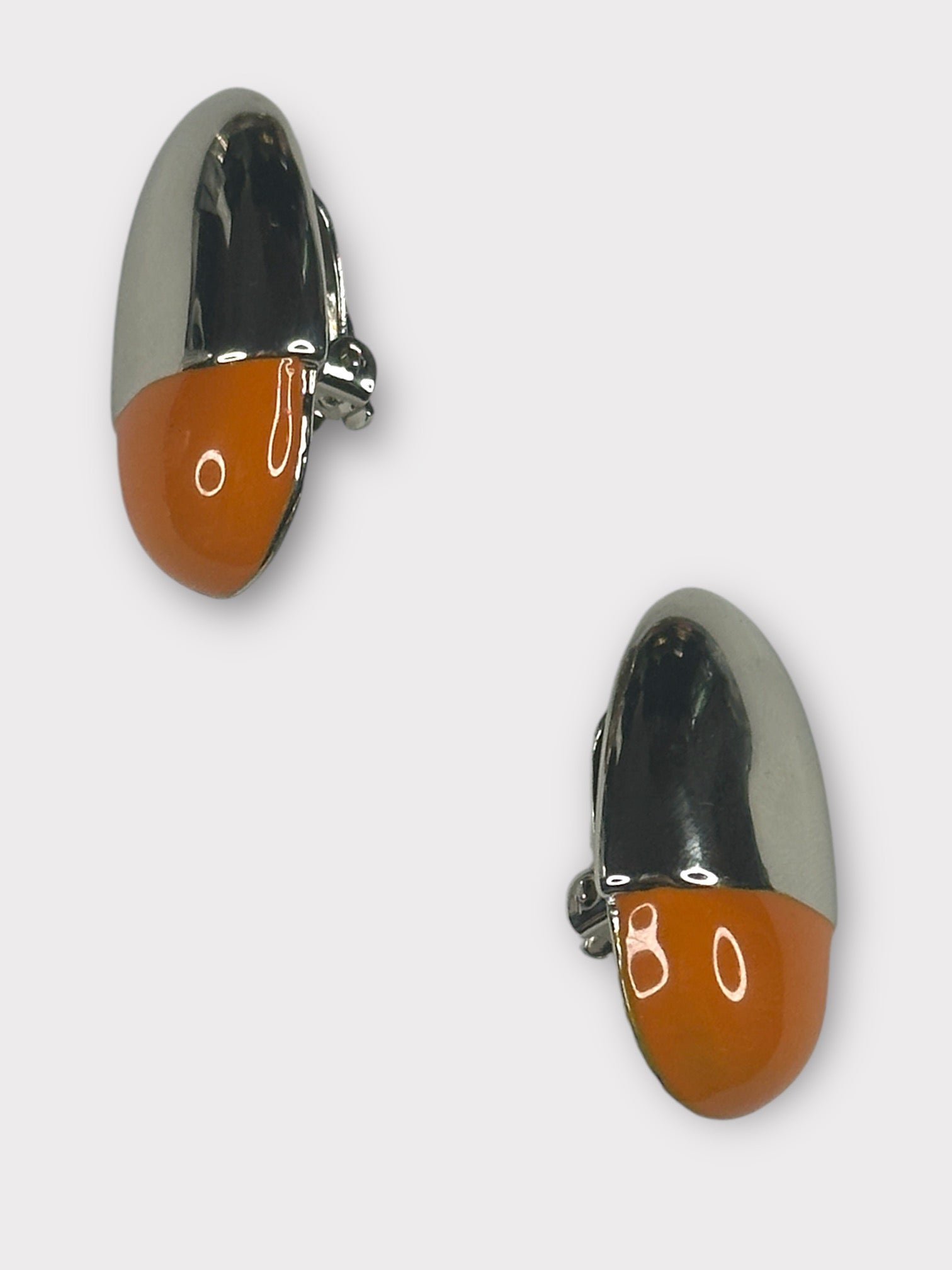 Oval Chrome and Orange Clip Earrings