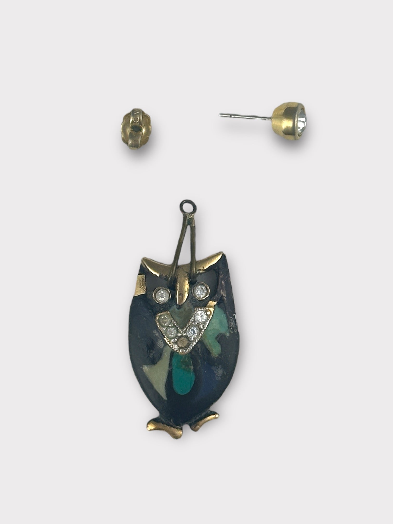 Eisenberg Owl Enamel and Rhinestone Stud Earrings