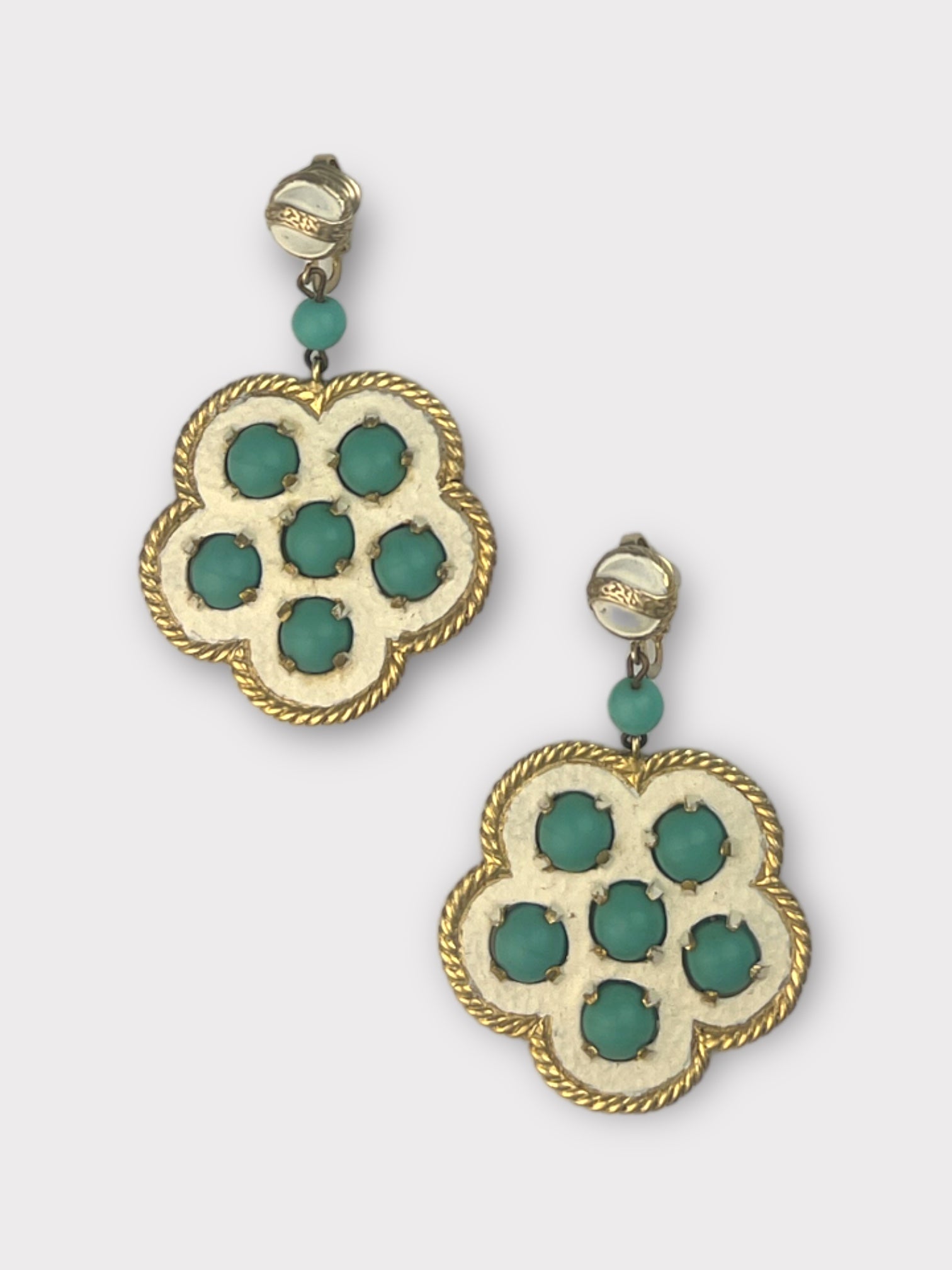 Castlecliff Turquoise And White Enamel Clip Earrings