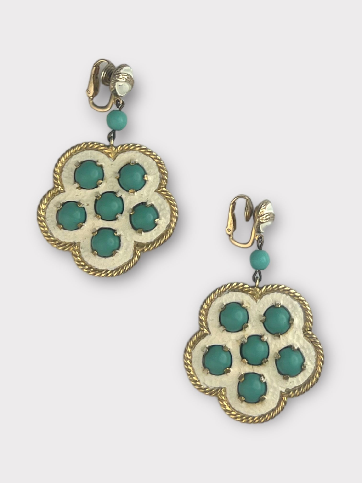 Castlecliff Turquoise And White Enamel Clip Earrings