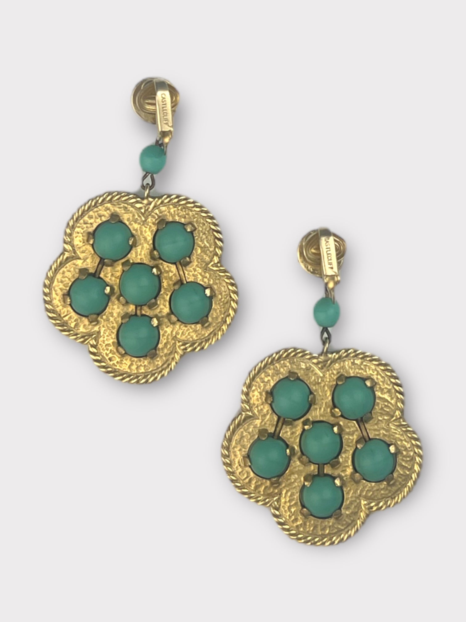 Castlecliff Turquoise And White Enamel Clip Earrings