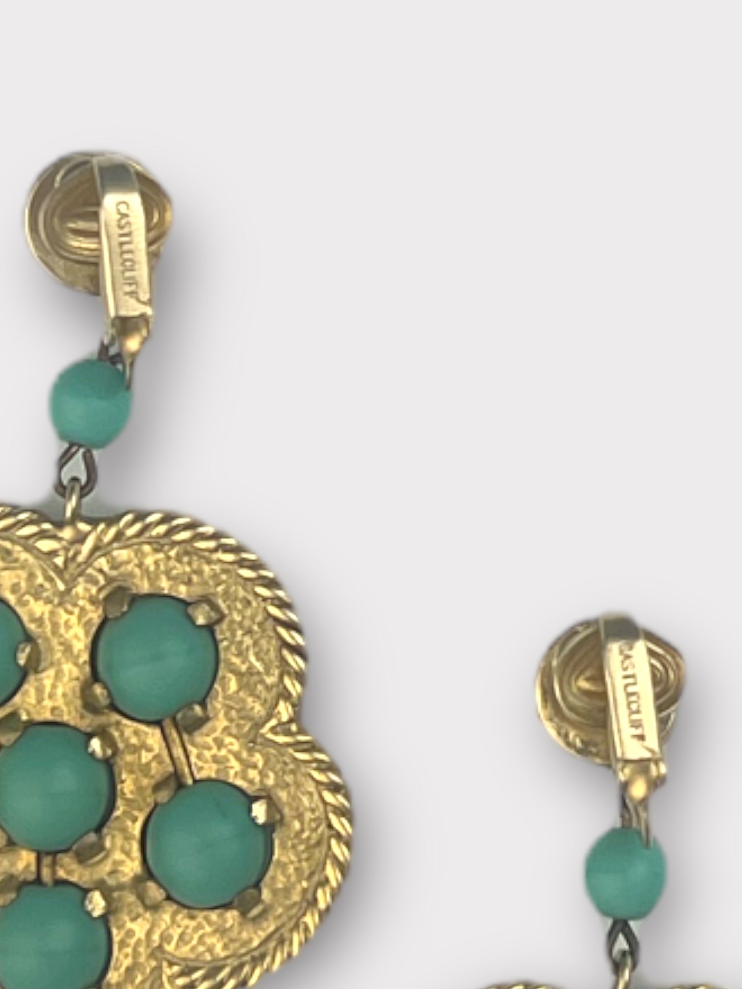 Castlecliff Turquoise And White Enamel Clip Earrings