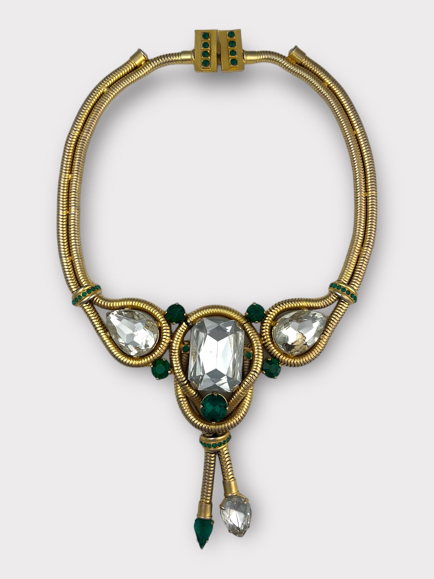 1950s Couture Rhinestone Gold Necklace