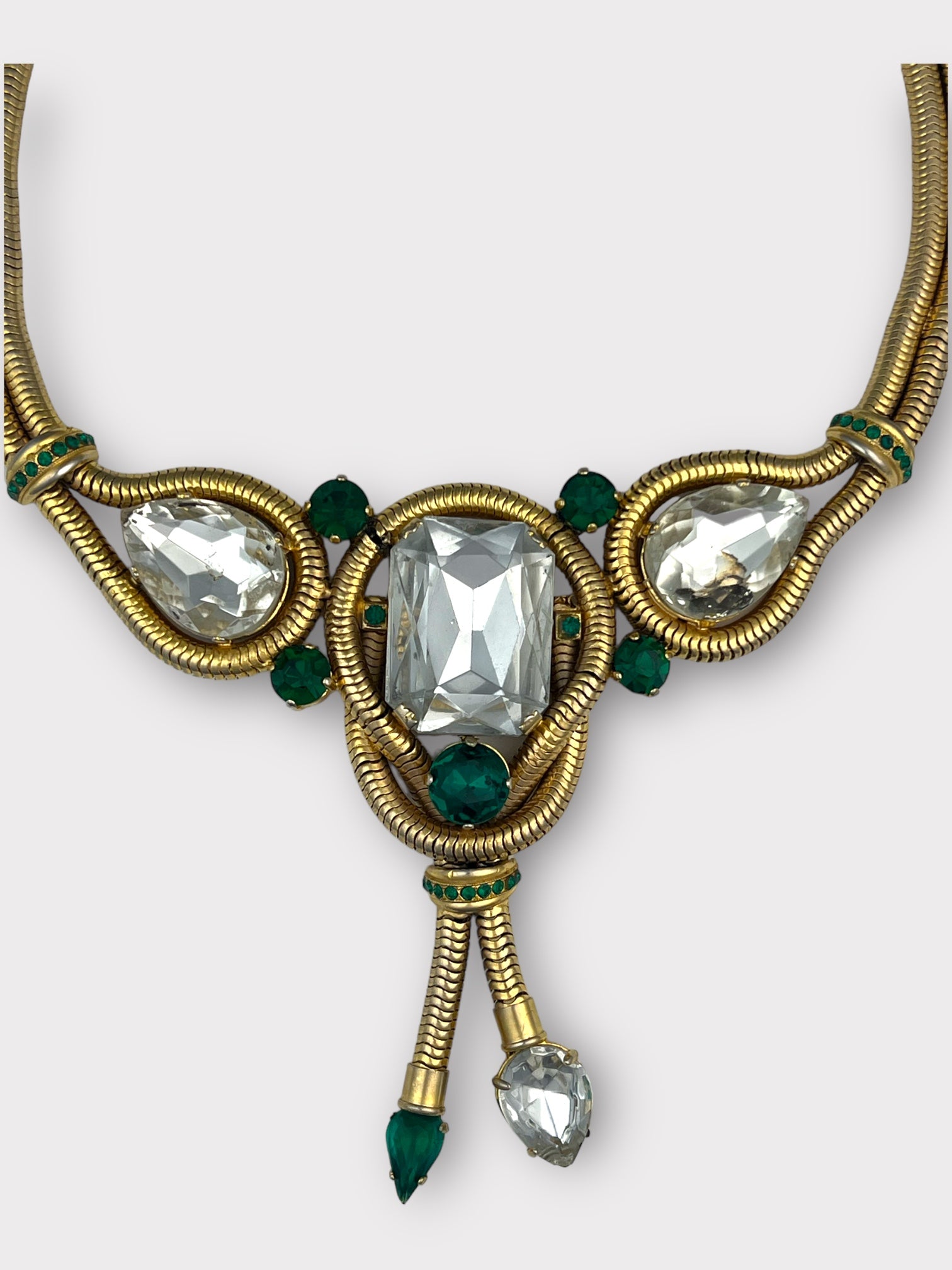 1950s Couture Rhinestone Gold Necklace