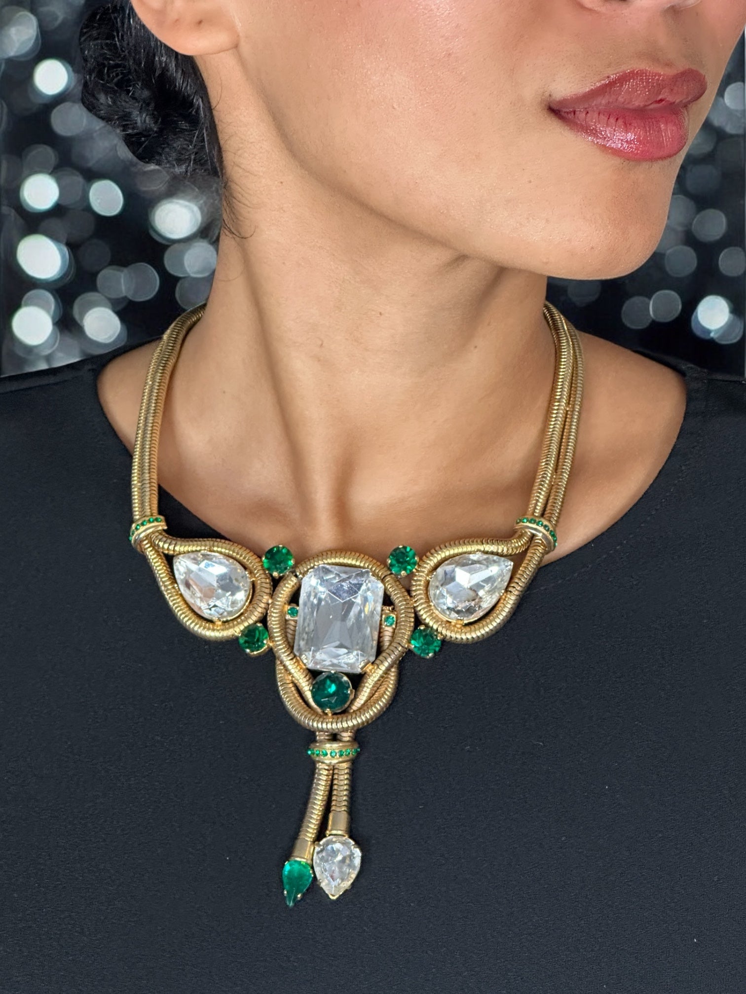 1950s Couture Rhinestone Gold Necklace