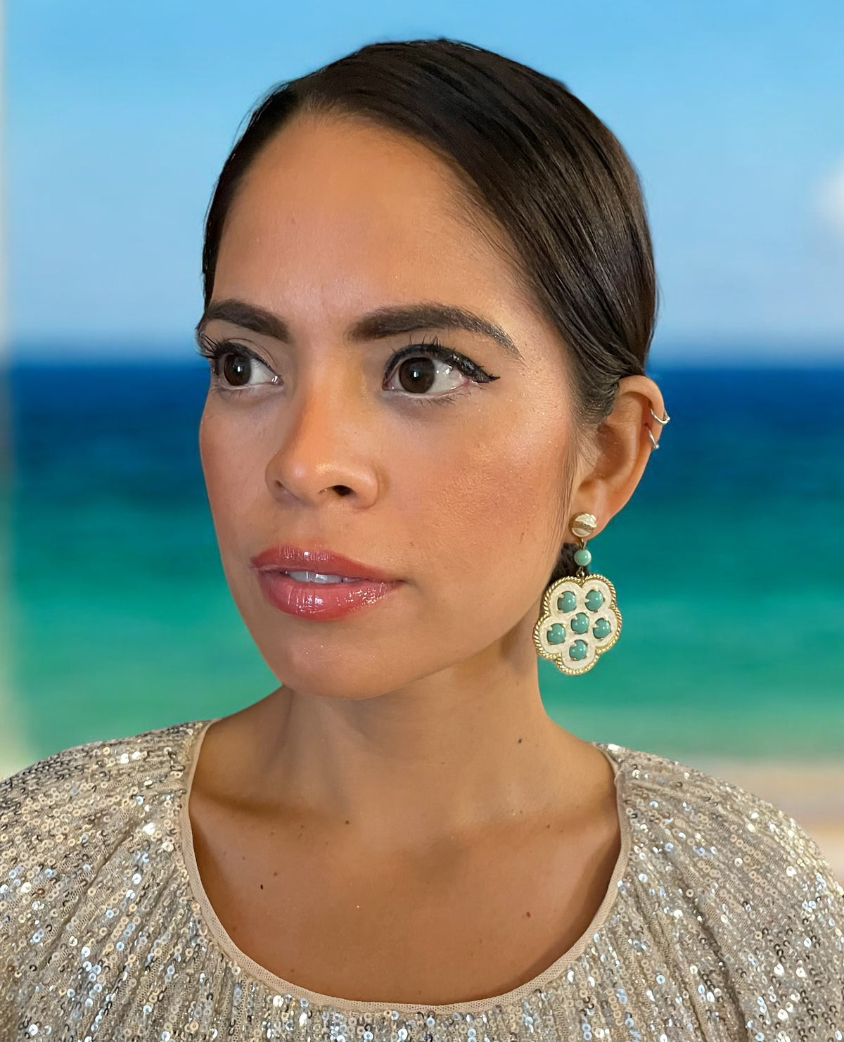 Castlecliff Turquoise And White Enamel Clip Earrings