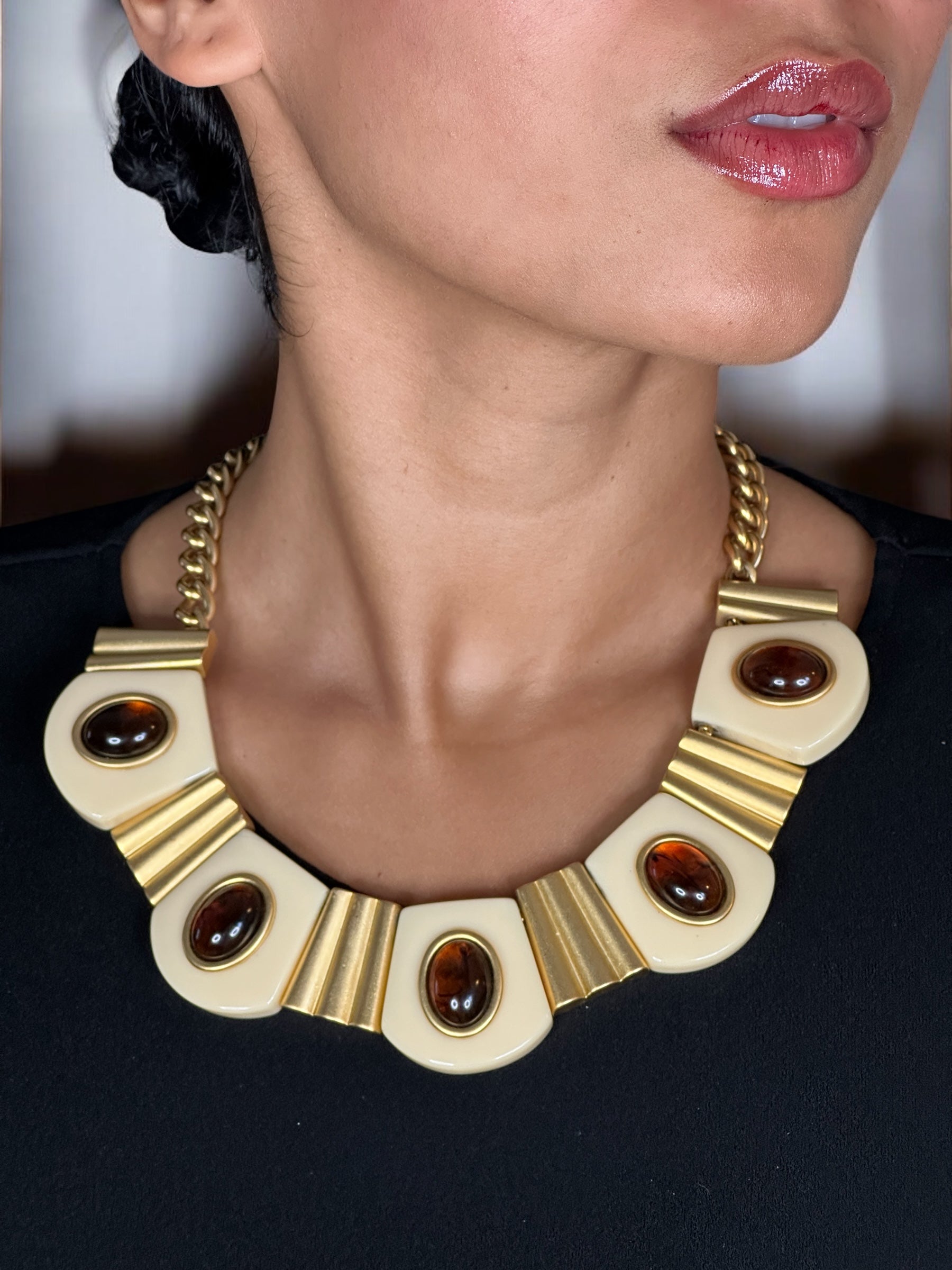 Yves Saint Laurent Cream Gold and Red Necklace