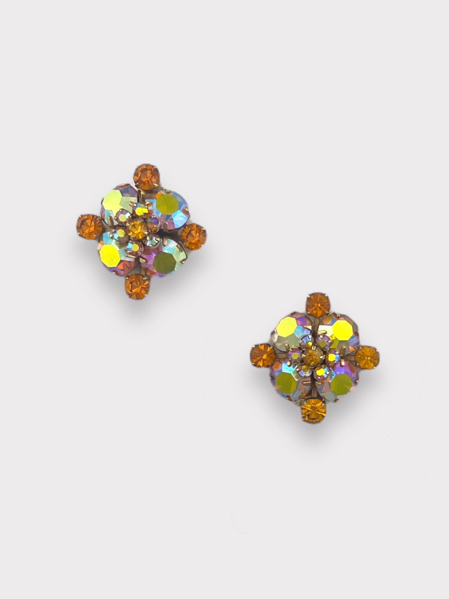 Hattie Carnegie Orange Rhinestone Earrings
