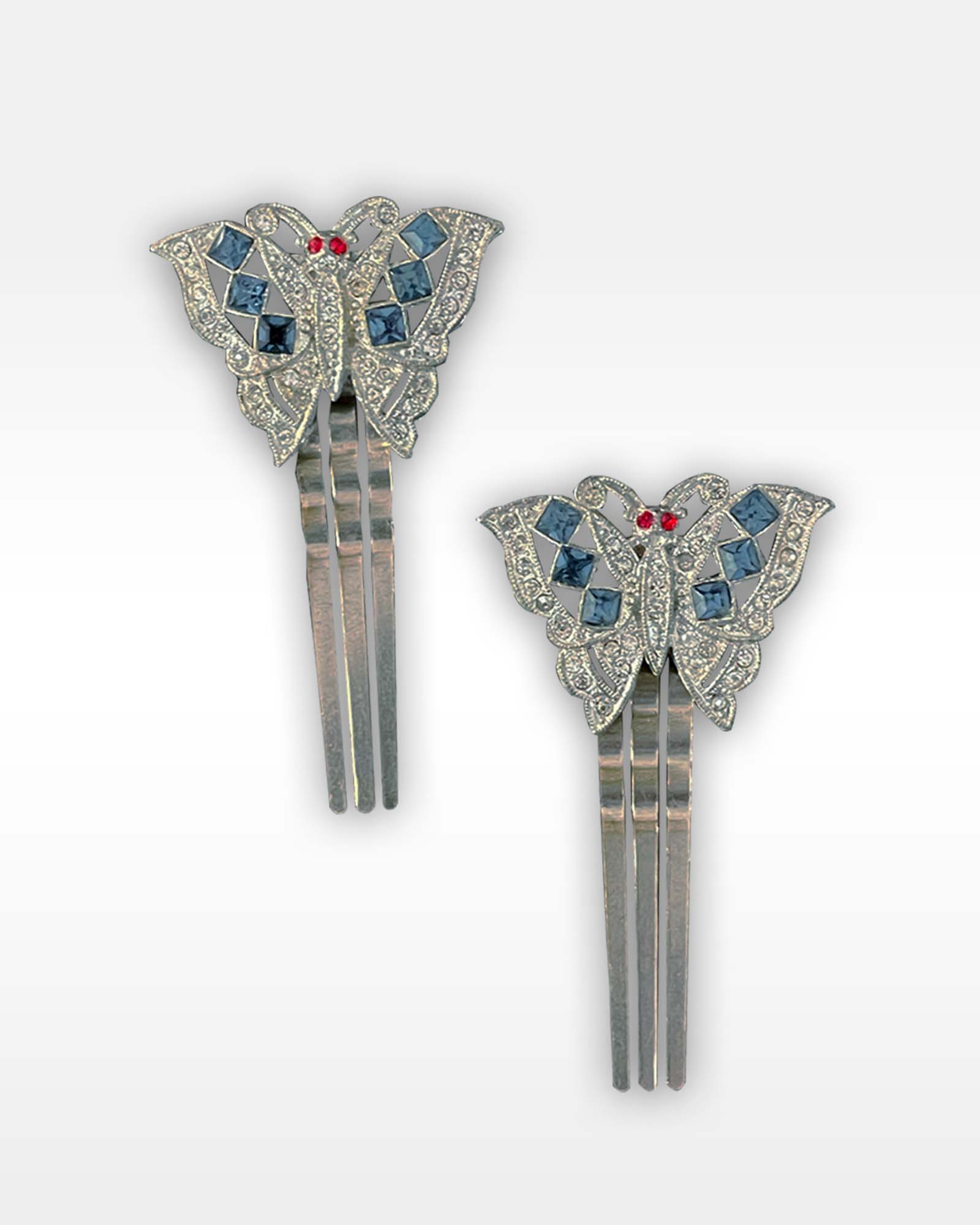 Pair of Butterfly Rhinestone Hair Combs