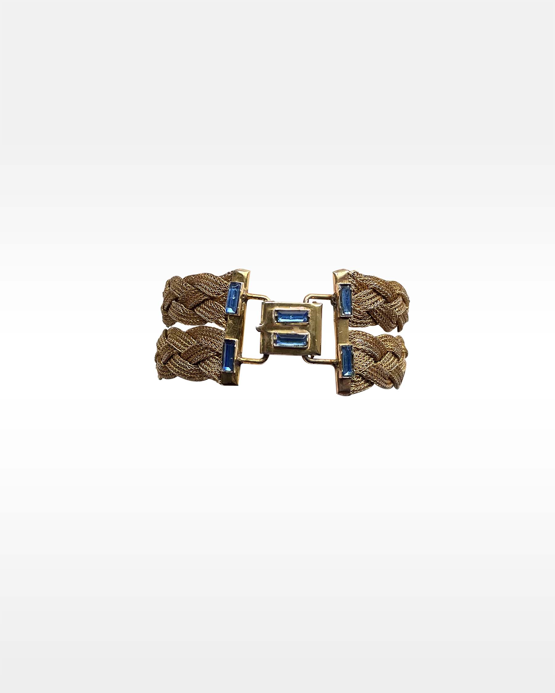 Gold Plated Sterling Silver 1930s Blue Rhinestone Bracelet