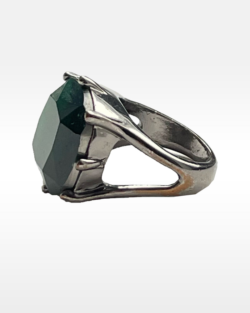 Green Glass and Gunmetal Ring