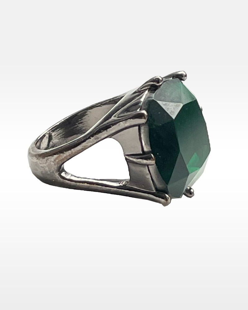 Green Glass and Gunmetal Ring
