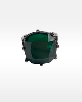 Green Glass and Gunmetal Ring