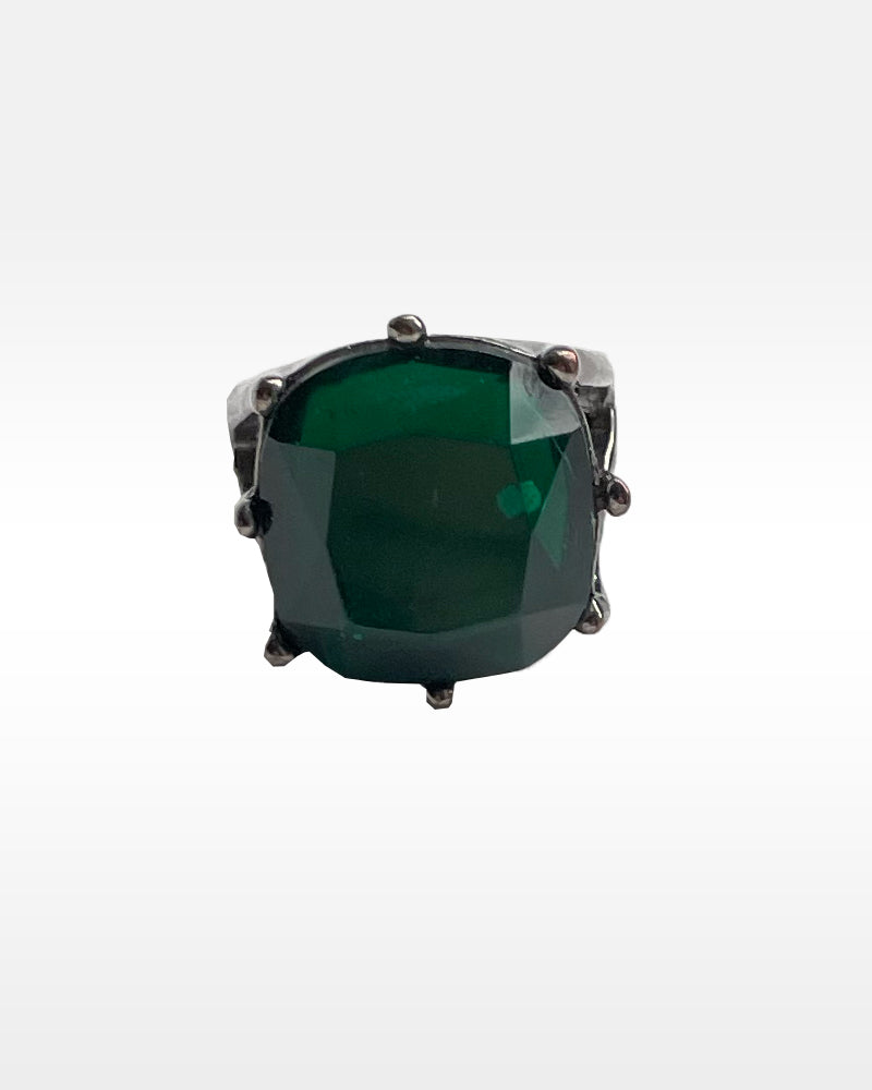 Green Glass and Gunmetal Ring