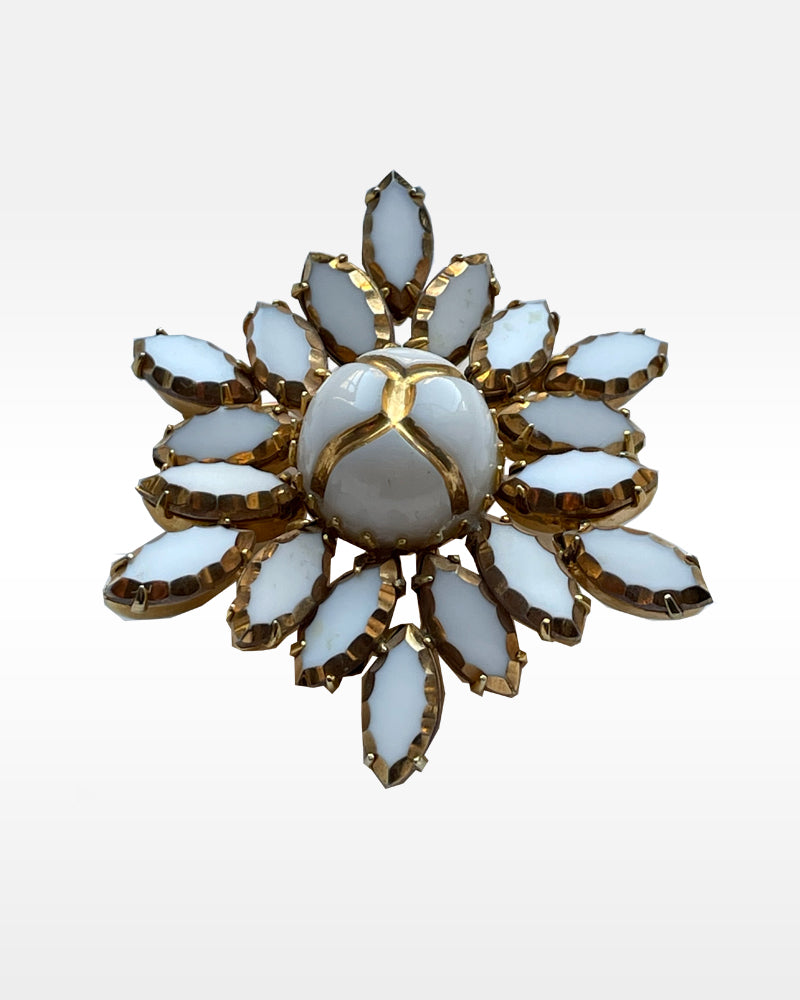 Hattie Carnegie Gold and White Glass Pin