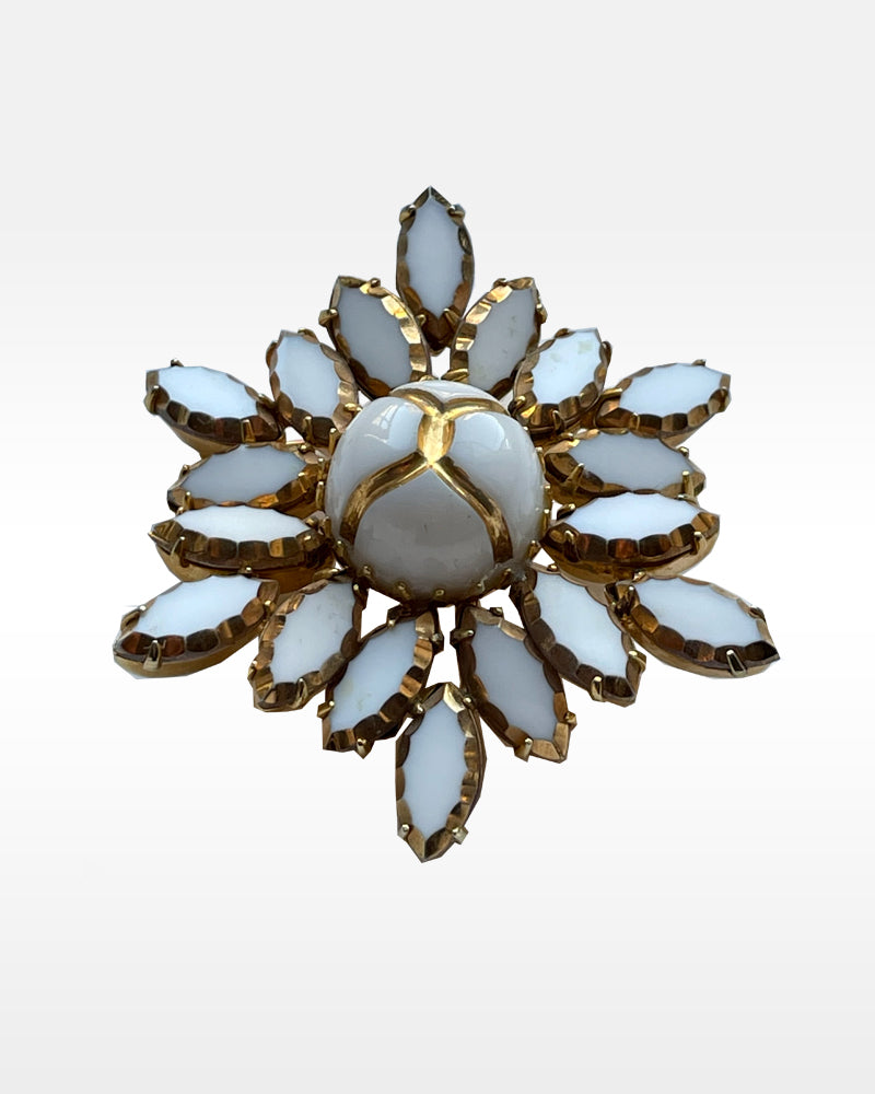 Hattie Carnegie Gold and White Glass Pin