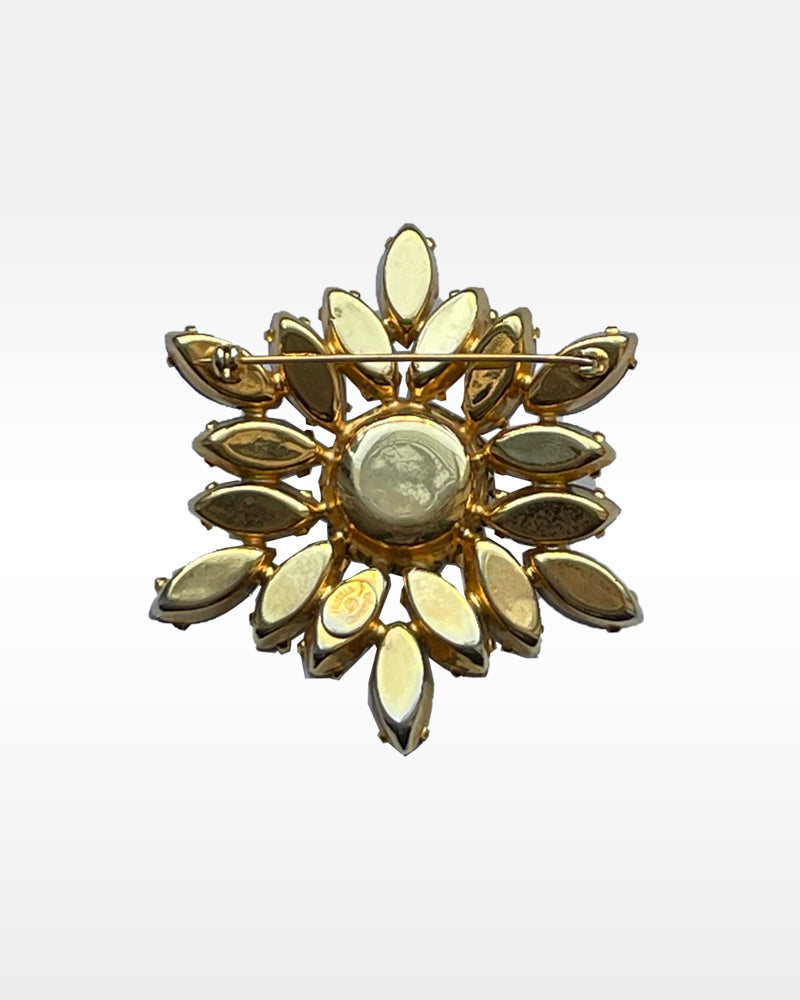 Hattie Carnegie Gold and White Glass Pin