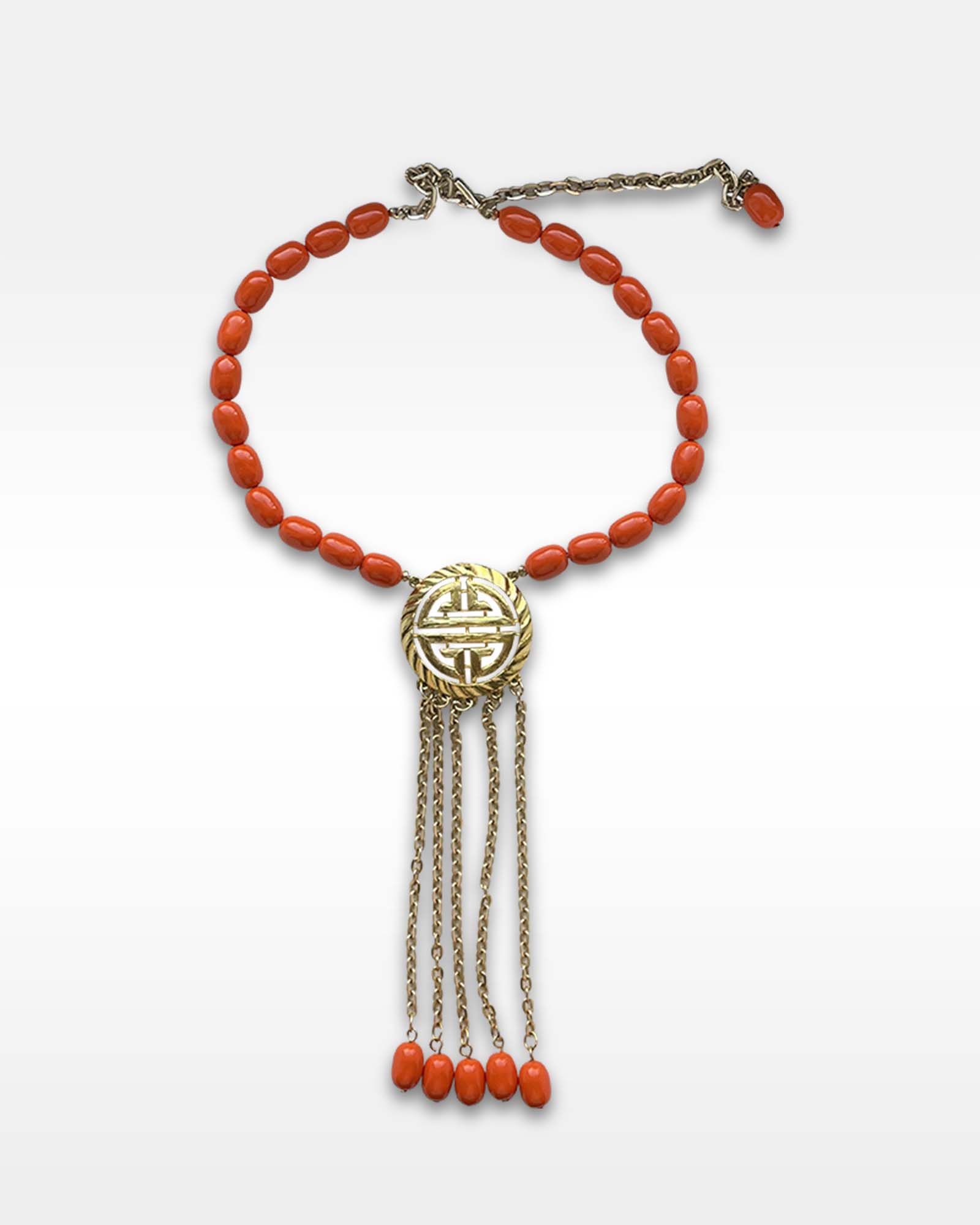 Gold Metal and Orange Bead Necklace