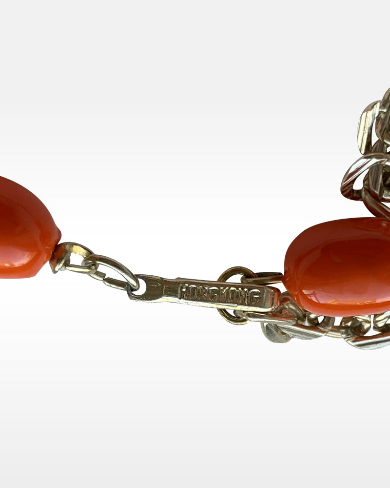 Gold Metal and Orange Bead Necklace