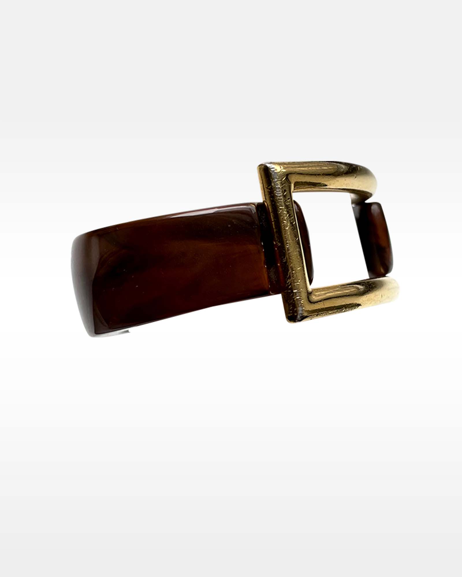 Trifari Brown and Gold Buckle Cuff Bracelet