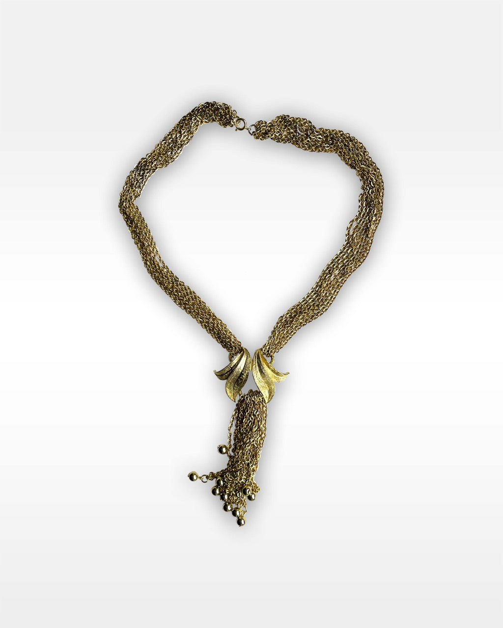 Multi-chain Double Leaf Tassel Necklace