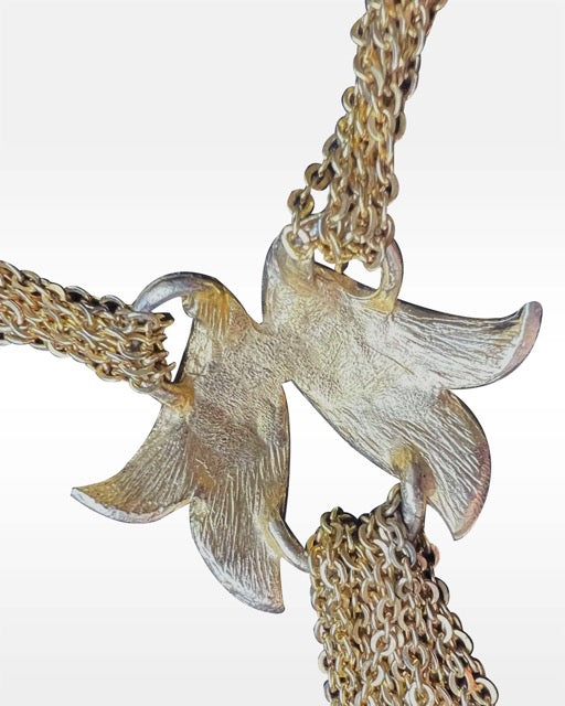 Multi-chain Double Leaf Tassel Necklace