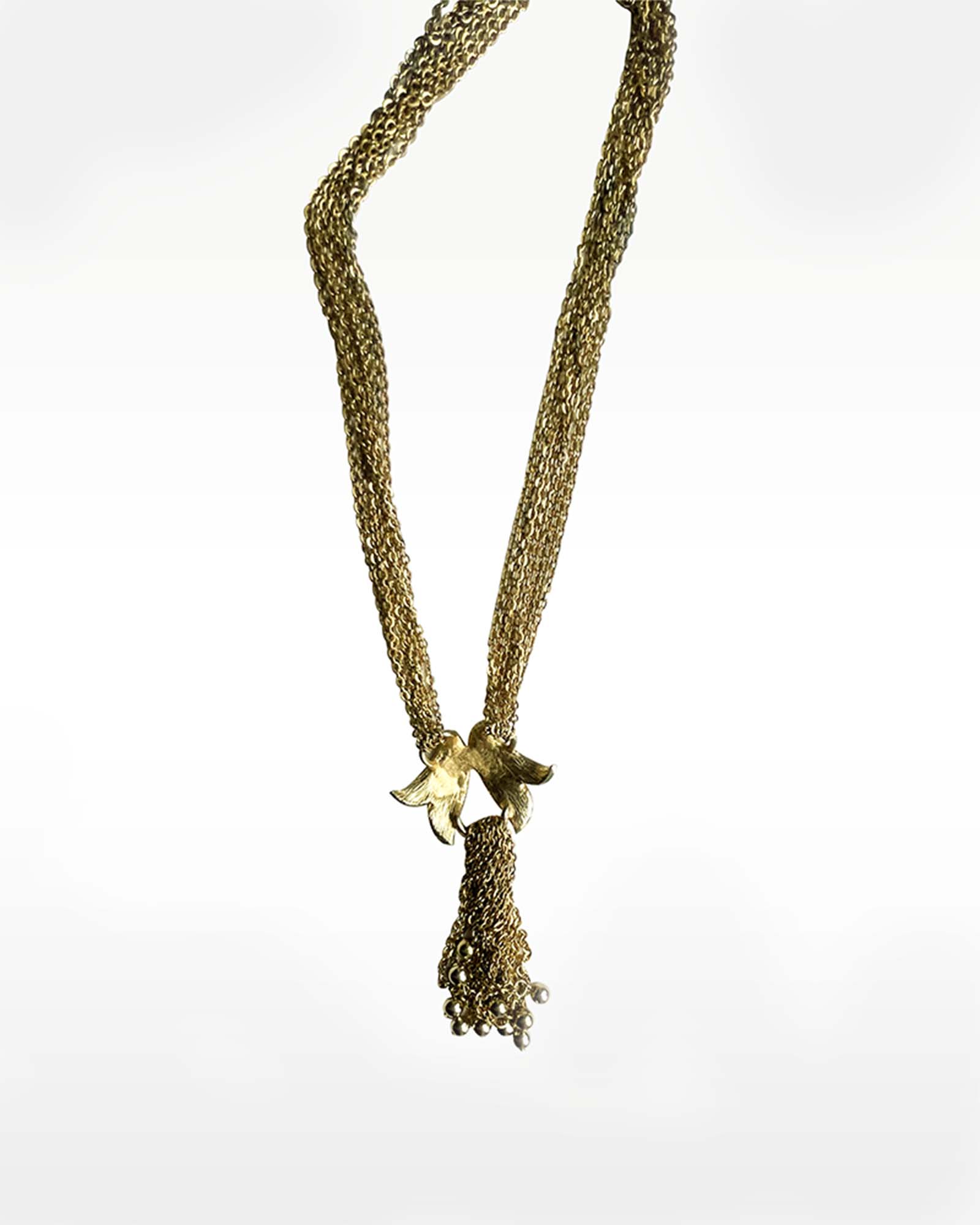 Multi-chain Double Leaf Tassel Necklace
