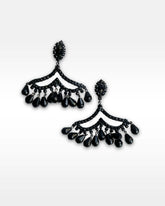 1960s Black Rhinestone and Beaded Clip Earrings