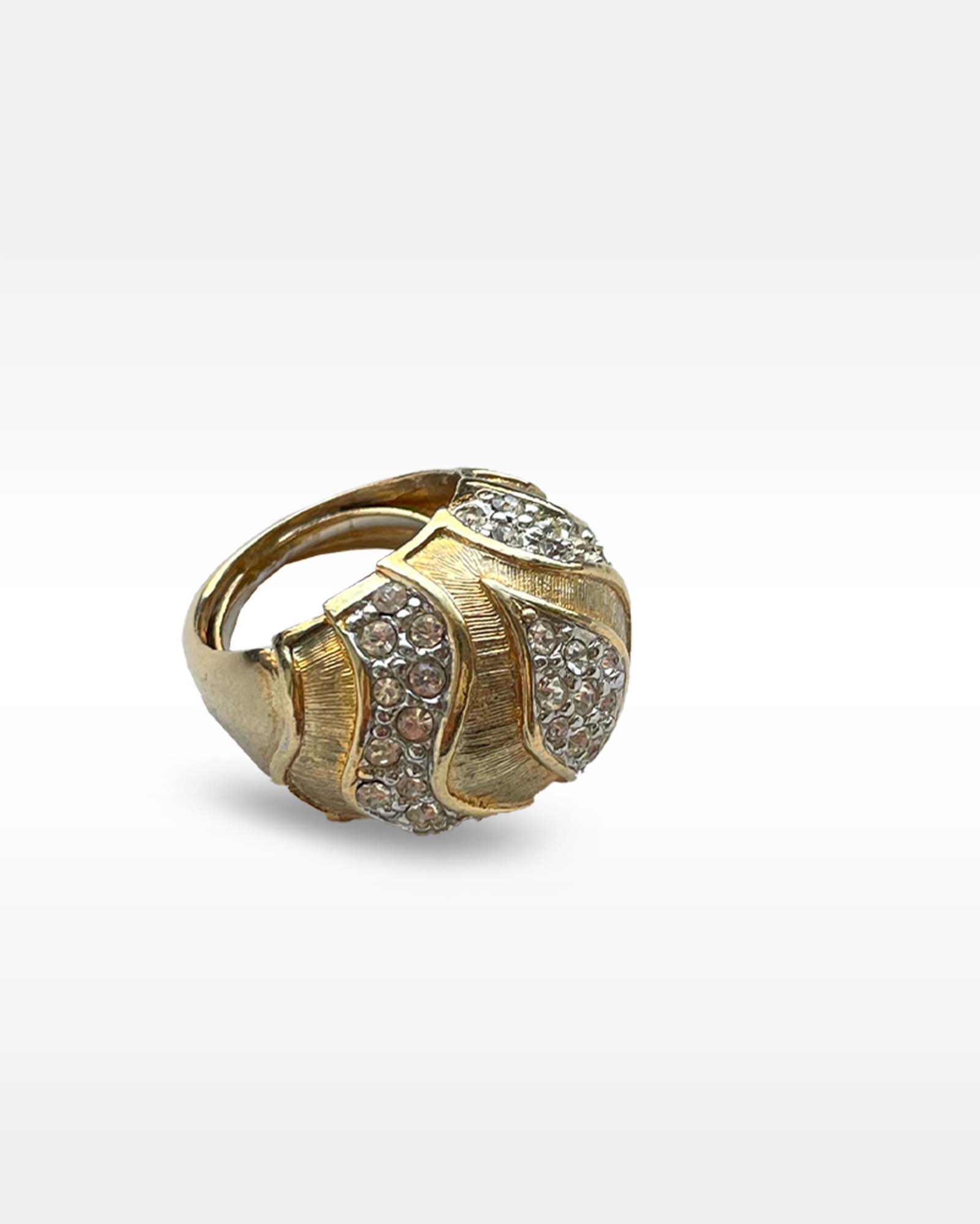 Gilt Metal and Clear Rhinestone Ring