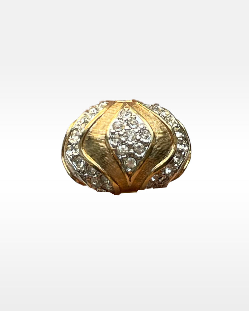 Gilt Metal and Clear Rhinestone Ring