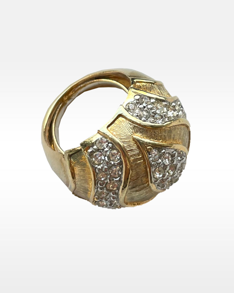 Gilt Metal and Clear Rhinestone Ring