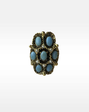 Vogue Turquoise Bead and Faux Pearl Ring