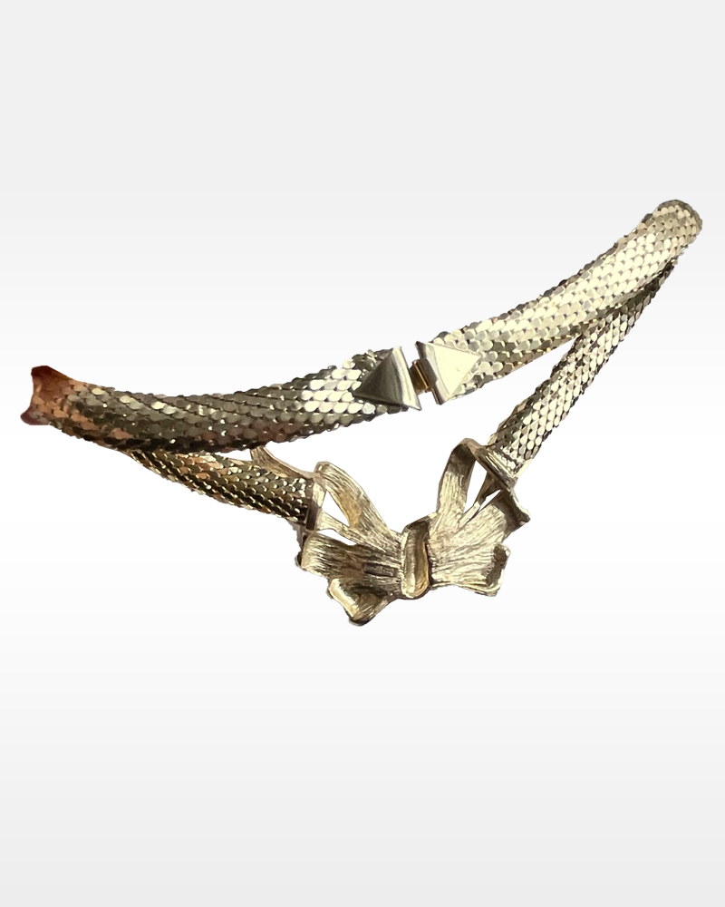 Whiting and Davis Gold and Rhinestone Bow Necklace