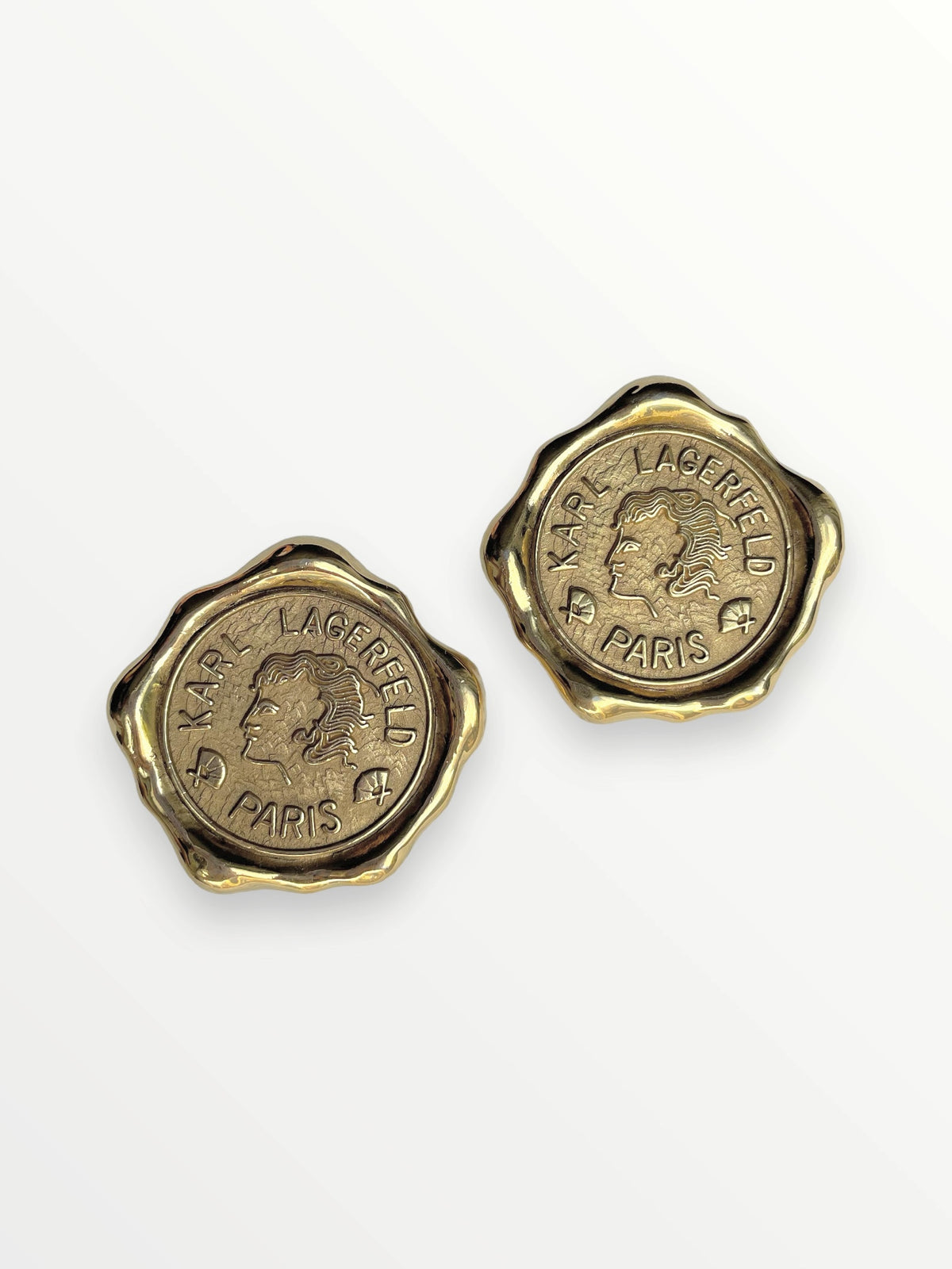 Karl Lagerfeld Gold Plated Wax Seal Clip Earrings