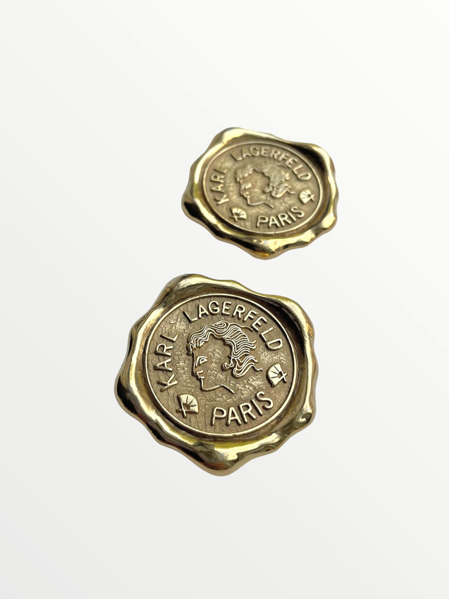 Karl Lagerfeld Gold Plated Wax Seal Clip Earrings