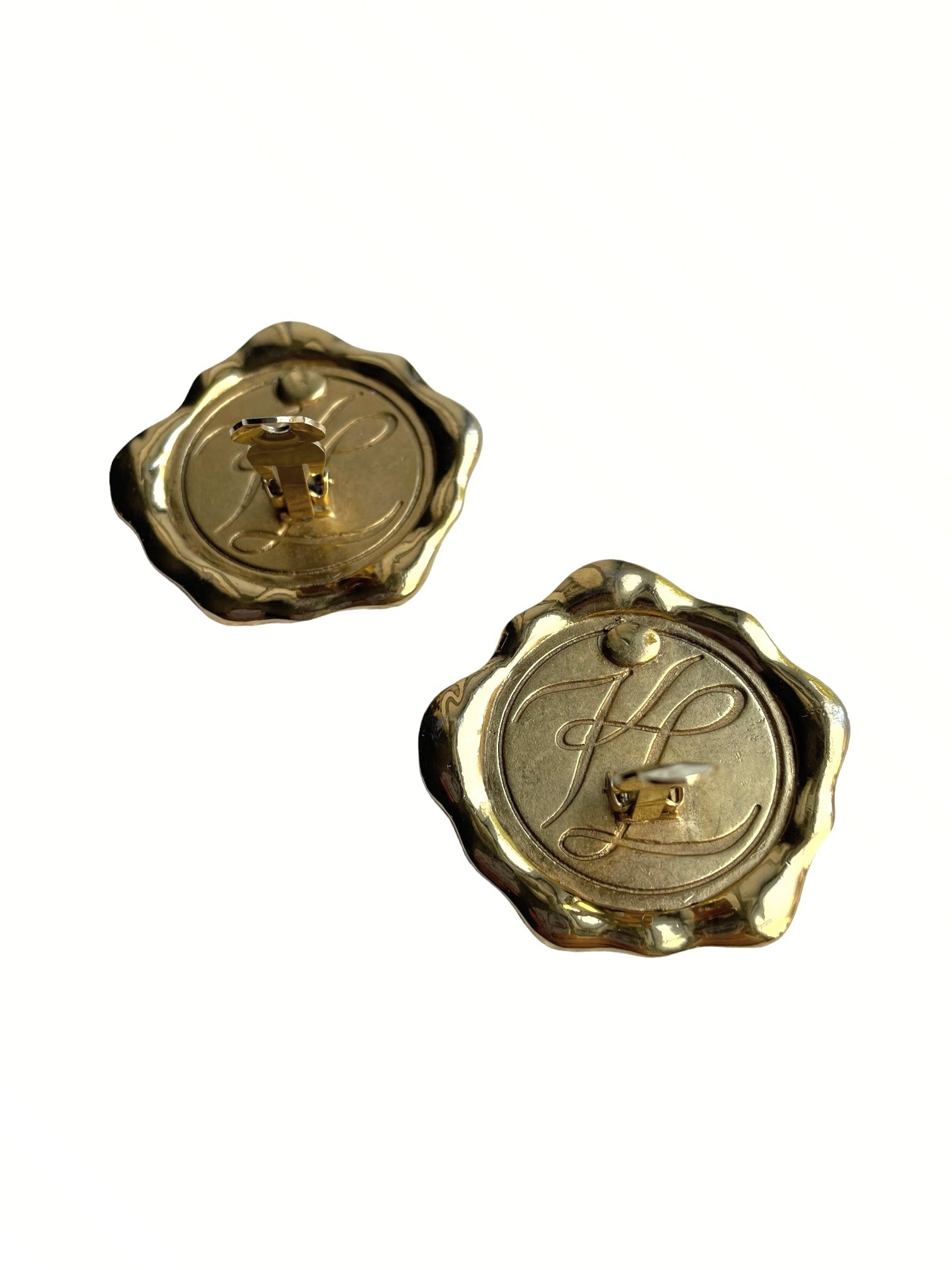 Karl Lagerfeld Gold Plated Wax Seal Clip Earrings