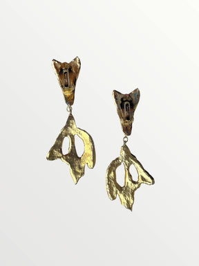 Hattie Carnegie Brutalist Gold Plated Clip Earrings