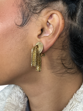 Napier Gold Double Tassel Clip Earrings