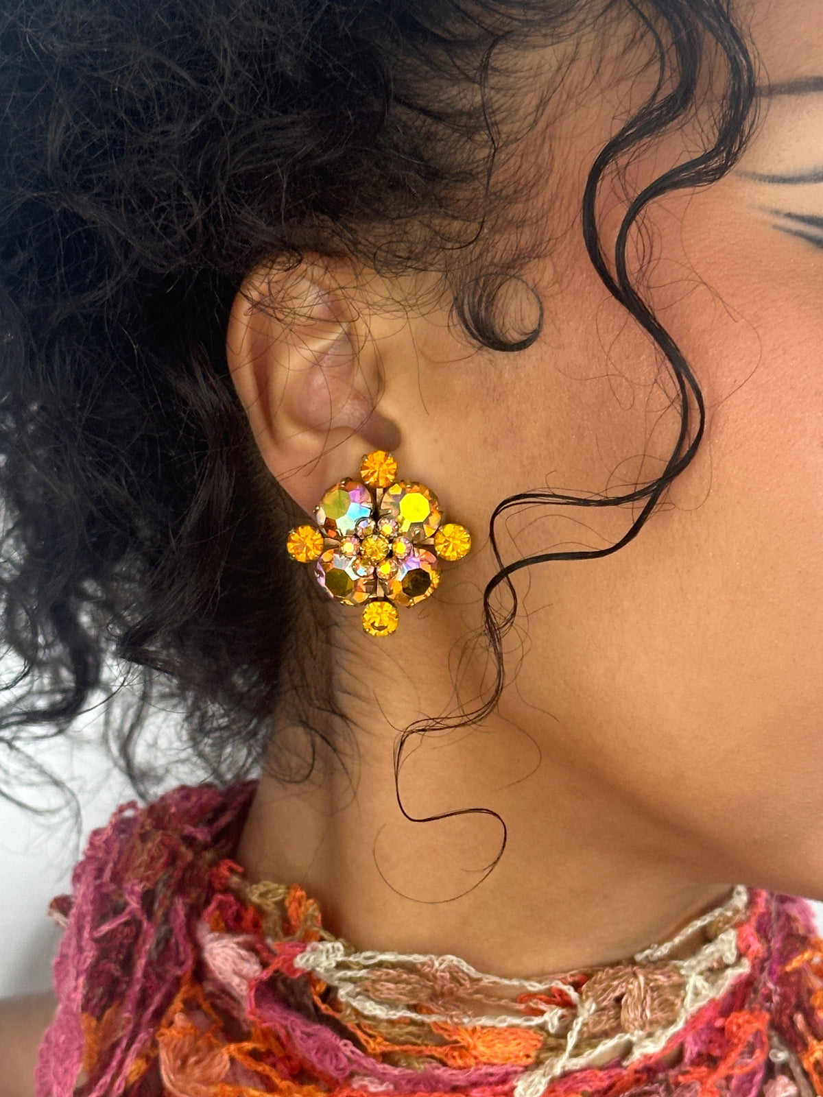 Hattie Carnegie Orange Rhinestone Earrings