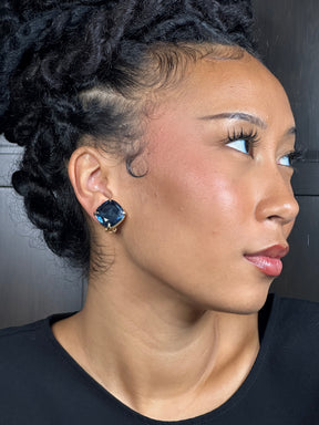 Hattie Carnegie Blue Rhinestone Clip Earrings