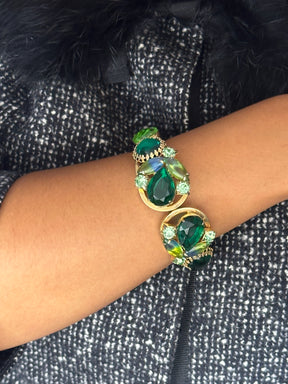 Unsigned Juliana Green Rhinestone Clamper Bracelet